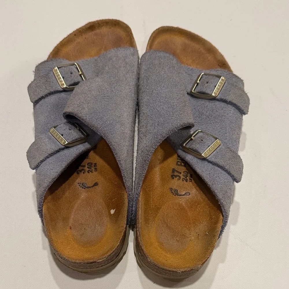 Birkenstock Blue Suede Buckle Sandals